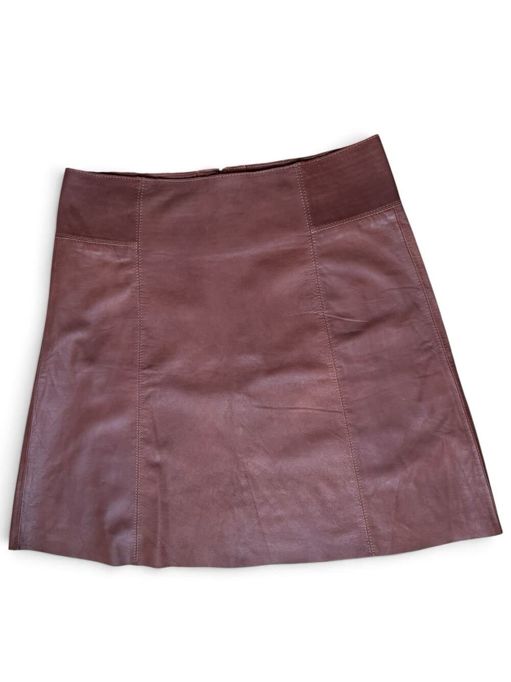 Zara Woman Chestnut Brown 100% Goat Leather A-line Mini Skirt S Small Back Zip